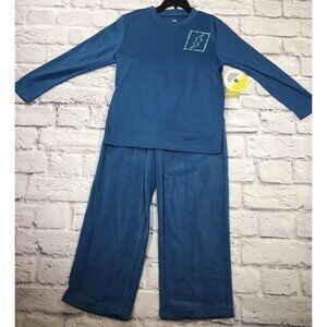 NEW ThereAbouts Boys 2pc Long-Sleeve Pajama PJ Set Flame Resistant Teal Blue